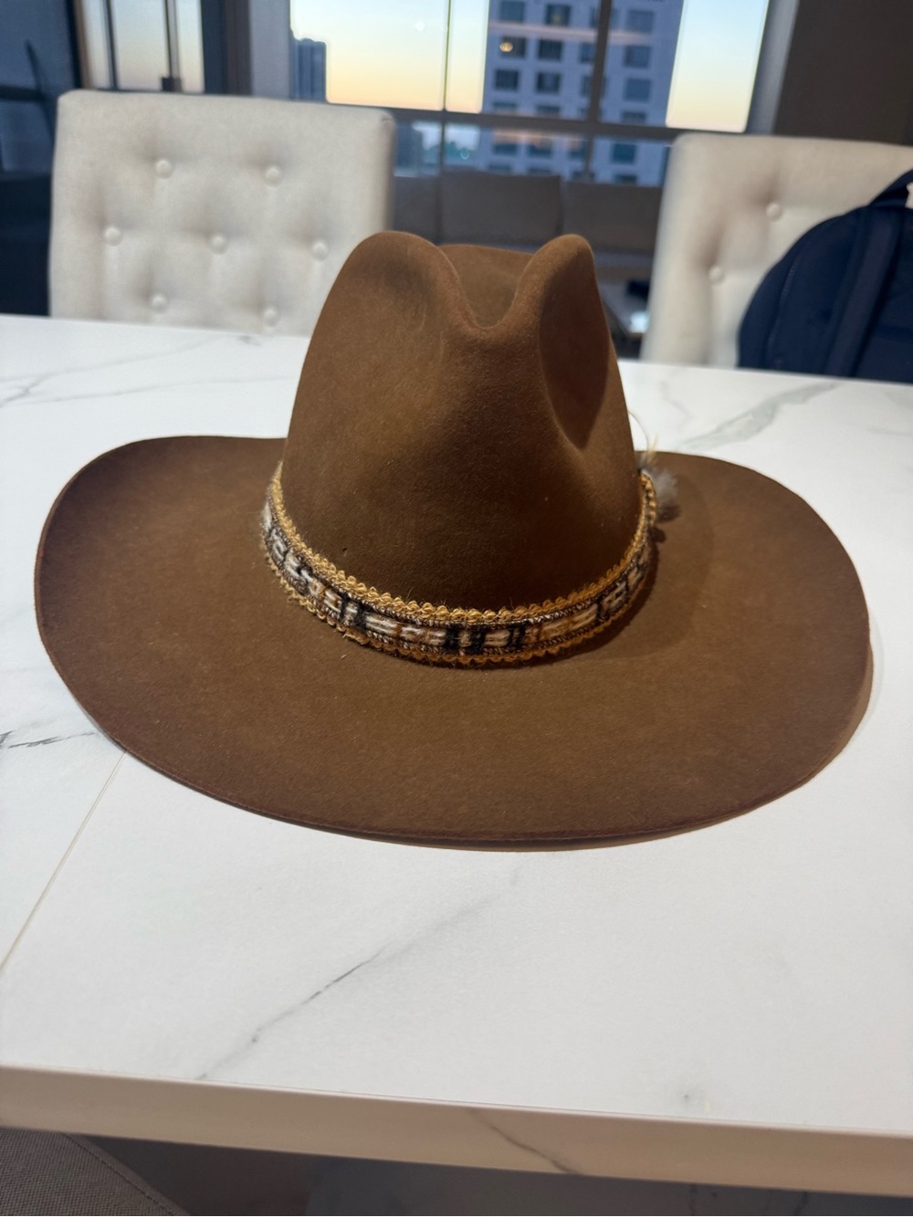 Men's Brown Felt Western Hat with Braided Decorative Band